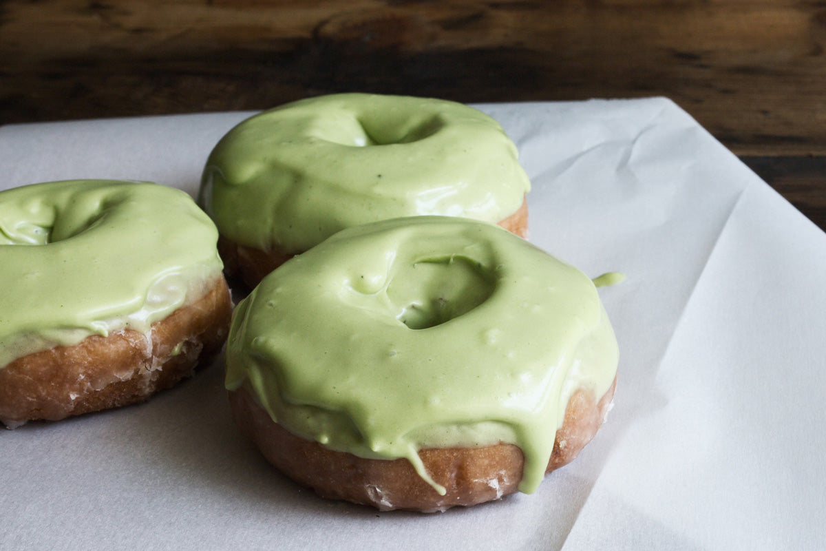 donuts topped with matcha icing